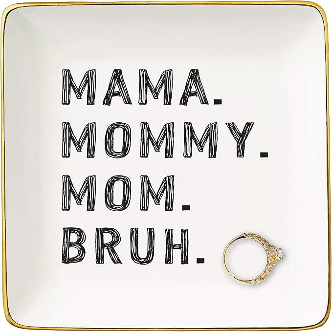 NZY Mother's Day,Birthday,Thanksgiving,New Year,Christmas Gifts for Mother,Funny Mom Gift from Daughter Son,Best Friend Mother-Ceramic Jewelry Tray Trinket Holder Ring Dish-Mama Mommy Mom Bruh