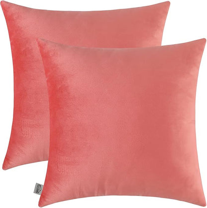 mixeoo Comfy Salmon Pink Throw Pillow Covers Decorative Square Solid Velvet Super Soft Cushion Cases Home Decor for Sofa Couch, Set of 2, 18 x 18 Inch