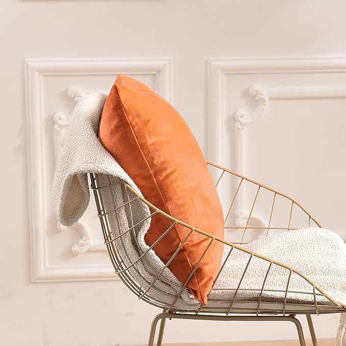 FY FIBER HOUSE Pack of 2 Velvet Throw Pillow Covers Decorative Square Pillowcase Soft Solid Cushion Case for Sofa/Couch Use, 18 x 18 Inch Orange