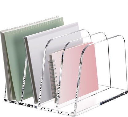 YUXUN Desk File Organizer,4-Section Clear Acrylic Desk Organizer,Vertical File Sorter Holder Organization for Office School & Classroom