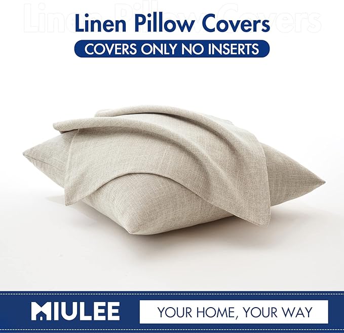 MIULEE Pack of 2 Decorative Linen Burlap Textured Pillow Covers Farmhouse Boho Accent Pillowcases Spring Home Decor for Couch Sofa Bedroom Living Room 18x18 Inch Taupe