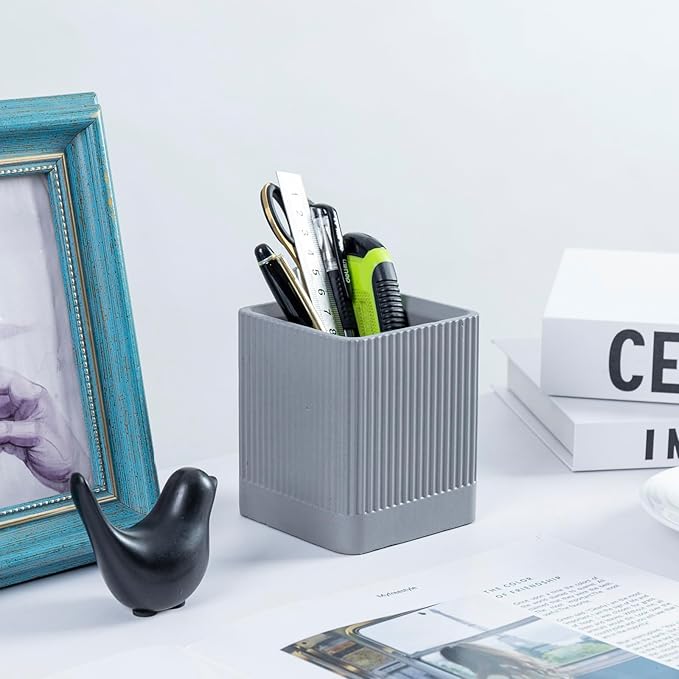 MyGift Pen Holder Pencil Holder For Desk Desktop Pen Cup Holder Gray Concrete Modern Office Supplies