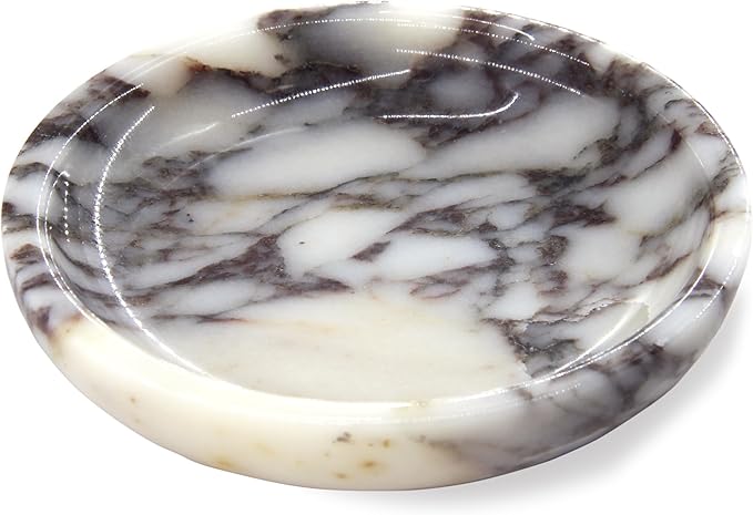 Small Natural Marble Jewelry Tray Key Plate Holder Dish Trinket Decor Catch All Bowl for Ring Earring Stone Gift for Women Daugther,Calacatta Viola
