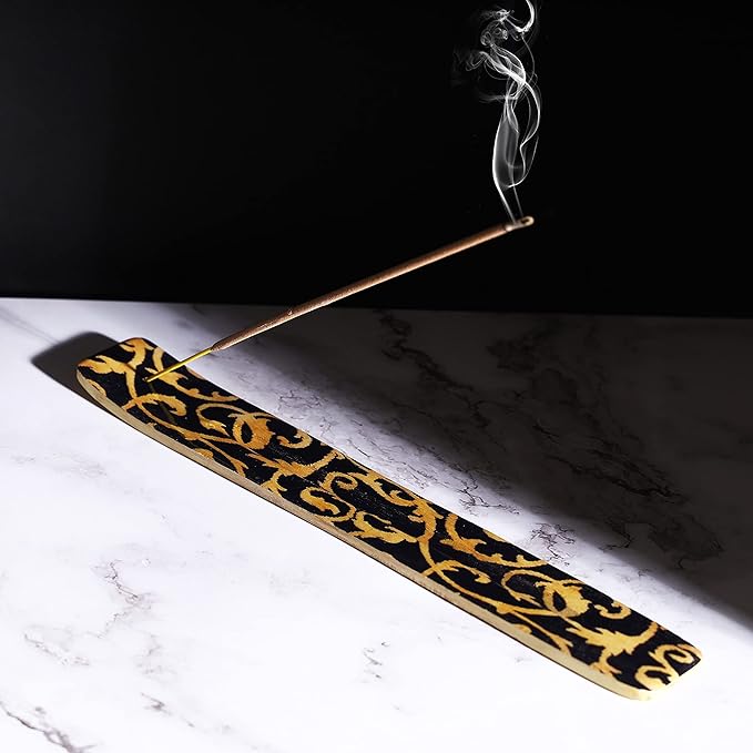 Bless-International Traditional-Handmade-Burner Wooden-Incense-Stick-Holder Ash-Catcher-Stand for-Aromatherapy-Meditation-Yoga (Beautiful Mind) 10 Inches, Pack of 2