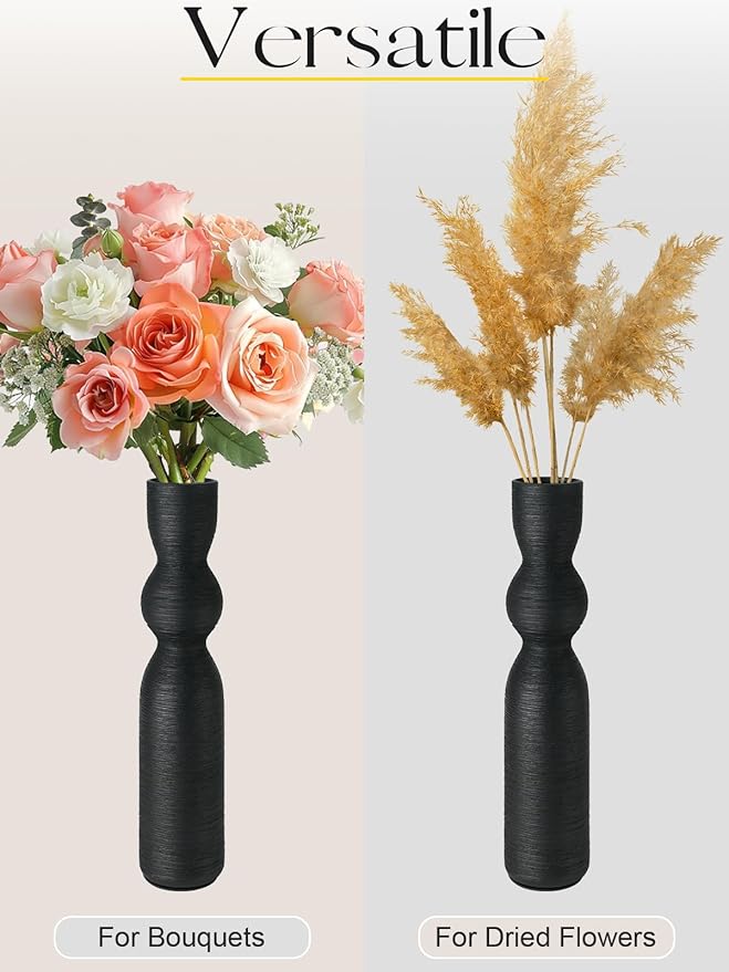 Tall Black Vase 15 Inch Tall Skinny Vases, Handmade Ceramic Flower Vase Modern Minimalist Style Decor for Living Room, Home, Office, Centerpiece,Table and Wedding Party - Black