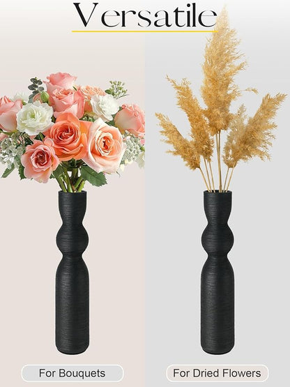 Tall Black Vase 15 Inch Tall Skinny Vases, Handmade Ceramic Flower Vase Modern Minimalist Style Decor for Living Room, Home, Office, Centerpiece,Table and Wedding Party - Black