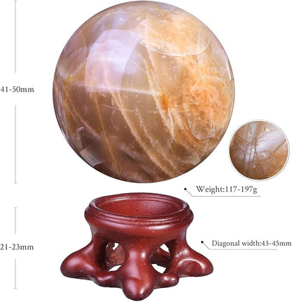Nupuyai Natural Orange Moonstone Crystal Ball with Resin Stand, Healing Crystal Sphere for Home Decor 1.61"-1.97"(41mm-50mm)