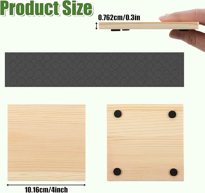 SHENLIU 60 PCS Unfinished Square Wood Coasters, 4 Inch Blank Wooden Craft Coasters with 240 Non-Slip Foam Pad Stickers for DIY Stained Painting Wood Engraving Home Decoration