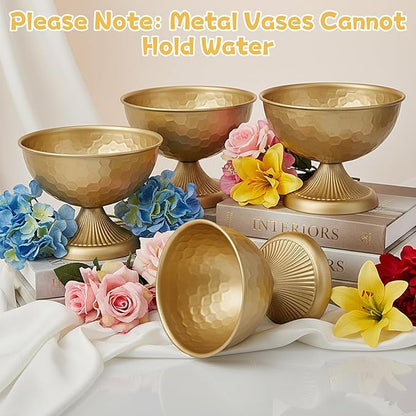4 Pcs Gold Vases for Wedding Centerpieces, 5.9'' W x 7.3''H Gold Compote Bowl Vase Vintage Decorative Metal Vase Wedding Table Centerpieces Golds Flower Vases for Party Anniversary Reception Dinner