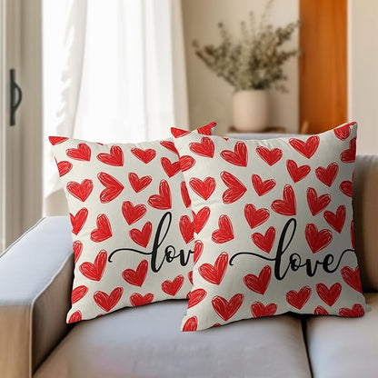 Valentines Day Pillow Covers 22x22 Set of 2 Red Heart Throw Pillow Covers Love Pillowcase Linen Decoration Farmhouse Holiday Cozy Soft Cushion Case Couch for Indoor Outdoor Home Decor