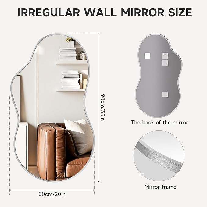 Hasipu Irregular Wall Mirror - 35"x20" Asymmetrical Mirror, Modern Decorative Mirrors for Living Room, Entryway, Hallway, Bathroom, Bedroom,Wall Mounted Home Decor (Silver)