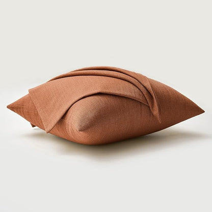MIULEE Pack of 2 Decorative Linen Burlap Pillow Covers Farmhouse Boho Accent Pillowcases for Sofa Car Couch Bedroom Living Room Decor 18x18 Inch Rust