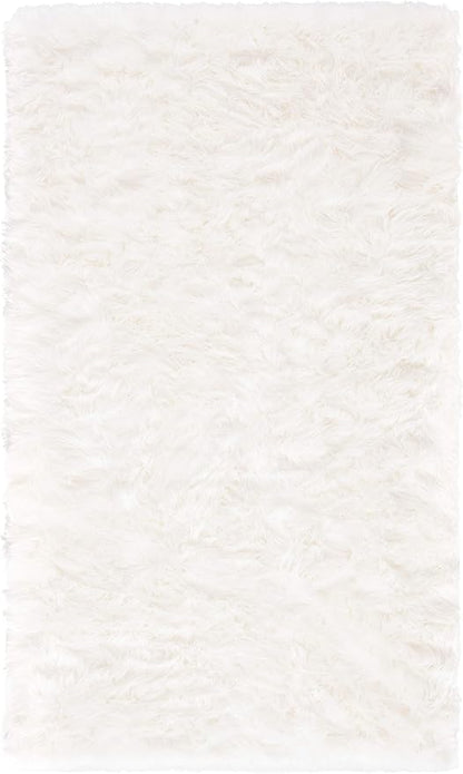 SAFAVIEH Faux Sheep Skin Collection Area Rug - 5' x 7', Ivory, Silken Glam Design, Non-Shedding & Easy Care, 2.35-inch Thick Ideal for High Traffic Areas in Living Room, Bedroom (FSS235A)