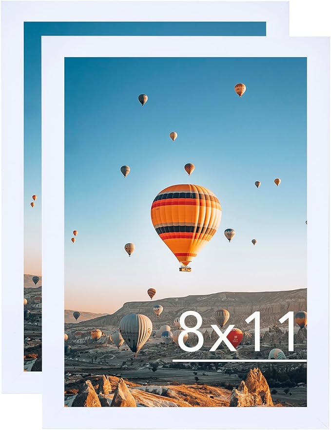 8x11 Picture Frame Set of 2 White for Wall Hanging or Tabletop- Wall Mounting Horizontally or Vertically, 8 x 11 Wall Gallery Poster Photo Frame for 8 by 11 Photo,2 Pack, White