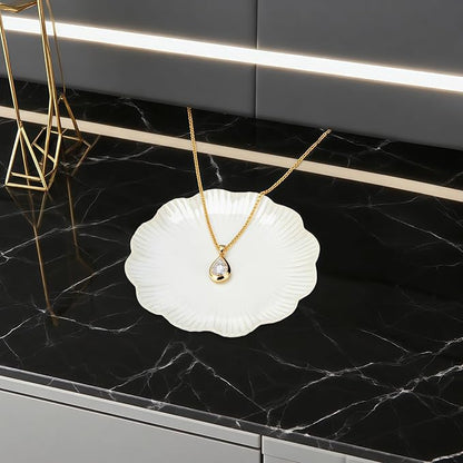Ceramic Jewelry Dish, Decorative Tray for Rings Earrings Necklaces Bracelet Watch Keys, 4.50" Trinket Tray as Gifts for Women (White Flower)