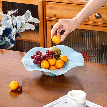 Hand Blown Murano-style Art Glass Bowl, 10.2-Inch Large Decorative Centerpiece for Table, Cobalt Blue Fruit Display & Kitchen Counter Decor