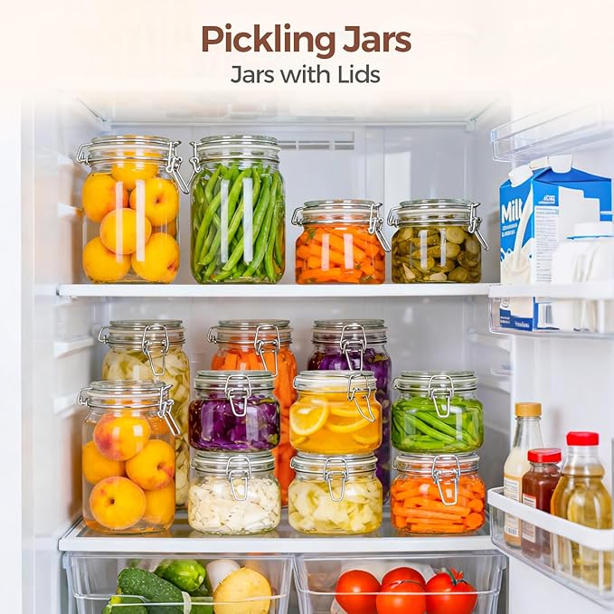 ComSaf 6 Pack 17 oz Glass Jars with Lid, Food Grade Glass Food Storage Containers with Labels Square Glass Food Storage Jars with Airtight lids, Air tight Jars for Pantry Storage & Pickling