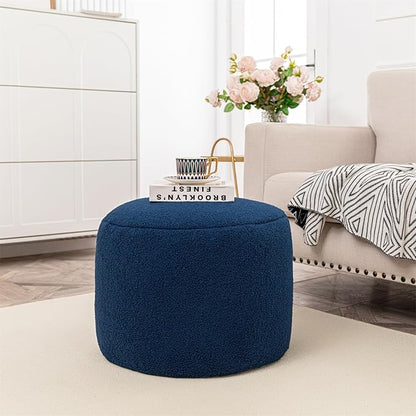 Round Pouf Ottoman 20 x 20 x 14 Inches Boho Poof Home Decor Floor Pouffe Ottoman Foot Rest for Couch Sofa Bean Bag Chairs Living Room Bedroom (Navy)
