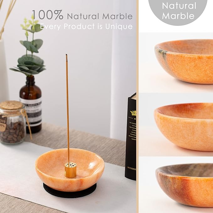 Rare Natural Red Marble Incense Holder, Beautiful Incenses Burner for Meditation, 9 Incense Holes Suitable for Most Incenses Types, Easily Grab All Incense Ash (Sunset Red)