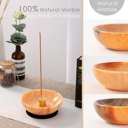 Rare Natural Red Marble Incense Holder, Beautiful Incenses Burner for Meditation, 9 Incense Holes Suitable for Most Incenses Types, Easily Grab All Incense Ash (Sunset Red)