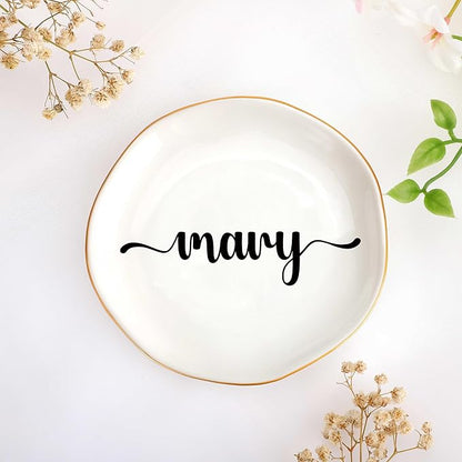 JoycuFF Mary Personalized Name Ceramic Jewelry Tray, Mothers Day Christmas Anniversary Engagement Birthday Gifts for Women Couples, Trinket Dish for Rings Earrings Necklaces Bracelets Keys