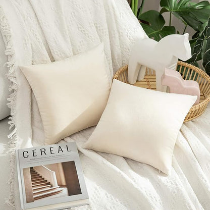 MIULEE Velvet Throw Pillow Covers 12x12 Inch, Pack of 2 - Cream White, Soft Solid Small Decorative Pillow Covers Modern Luxury Home Decor for Spring Couch Sofa Chair Bedroom Livingroom Car