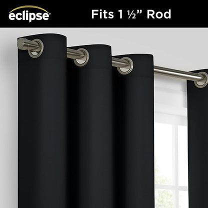 Eclipse Extra Wide Grommet Curtain, Kendall Sliding Patio Door Curtain Panel, Solid Textured Thermal Insulated and Noise Reducing Curtains, (1 Panel), 84 in Long x 100 in Wide, Black