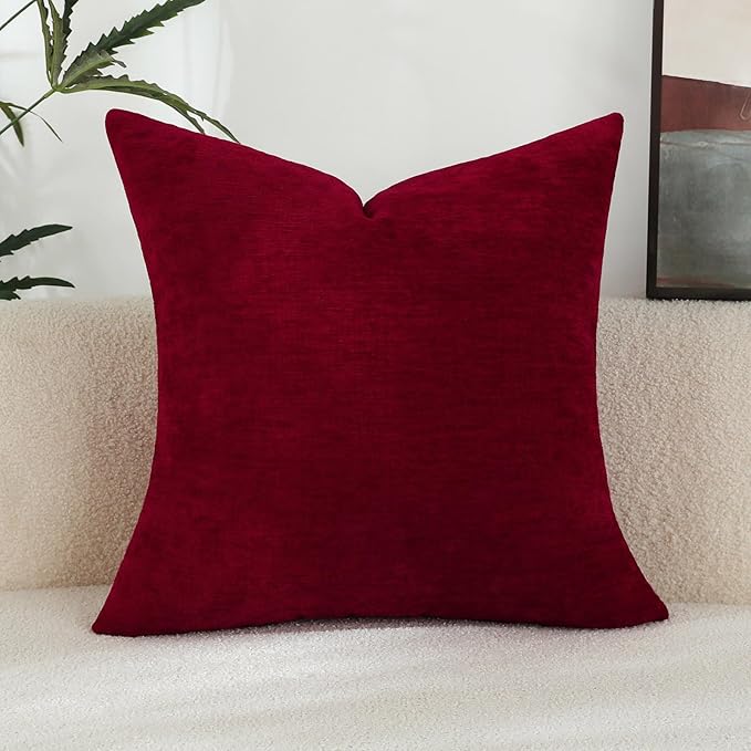 Santa Red Chenille Decorative Couch Throw Pillow Covers, Soft Cushion Cases for Home Livingroom Sofa Décor, Pack of 1, 24 x 24 Inches