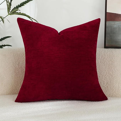 Santa Red Chenille Decorative Couch Throw Pillow Covers, Soft Cushion Cases for Home Livingroom Sofa Décor, Pack of 1, 24 x 24 Inches
