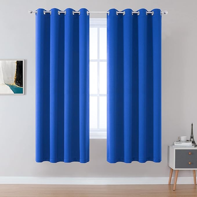 Blackout Curtain Panels/Drapes 72 Inch Length Solid Energy Efficient Room Darkening Bedroom Curtains Thermal Insulated Grommet Top 52 x 72 Inches Royal Blue