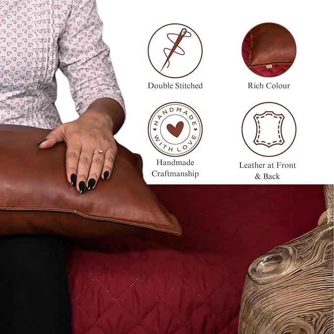 100% Lambskin Leather Pillow Cover - Sofa Cushion Case - Decorative Throw Covers for Living Room & Bedroom, 18X26 Inch - Mango Tan Antique Box Pack of 1