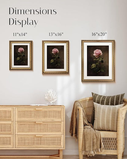 InSimSea Gold Framed Canvas Wall Art Room Decor Vintage Floral Bathroom Wall Decor Rustic Roses Bontanical Oil Printing Artwork Prints for Living Room Bedroom Home Office Farmhouse 16×13in