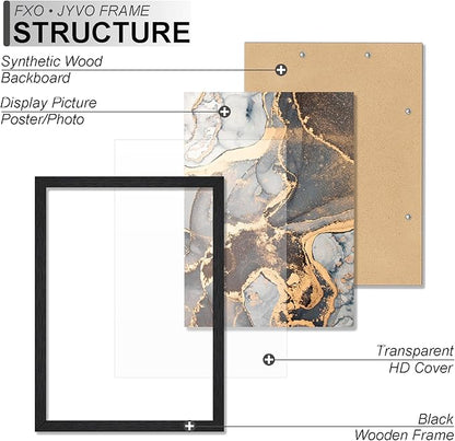 Engineered Wood 9x11 Picture Frame Set of 6, Black Frame for 9 x 11 Inch Picture Poster Photo, Light Weight 9 by 11 Frame with Wood-grain for Wall - 6 Pack/Black/9"x11"