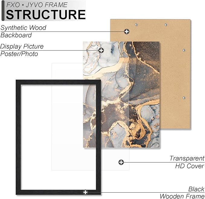 Engineered Wood 9.5x13 Picture Frame Set of 6, Black Frame for 9.5 x 13 Inch Picture Poster Photo, Light Weight 9.5 by 13 Frame with Wood-grain for Wall - 6 Pack/Black/9.5"x13"