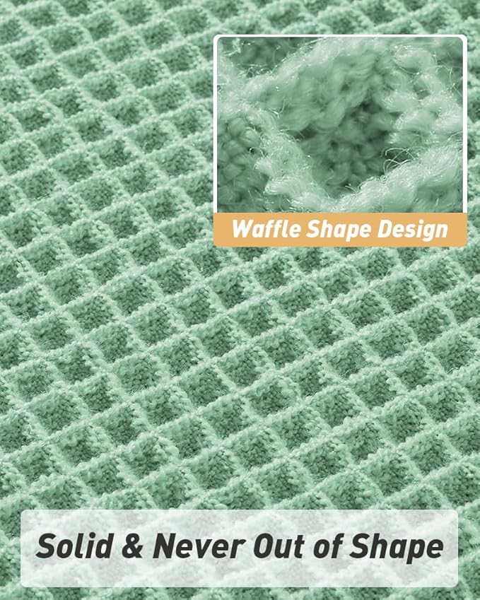 AMOAMI Upgraded Waffle Runner Rug Super Absorbent Non Slip Bath Mats for Bathroom Machine Washable Bathroom Runner Rug with Tassels, Ideal for Hallway Bedroom Laundry Room, 17" x 48", Sage