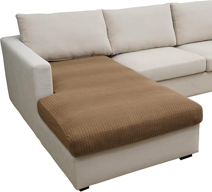Eismodra Sectional Couch Covers Chaise Cushion Cover for Sofa L Shape Chaise Lounge Magic Stretch 3 Cushion Couch Slipcover for Dogs L Shaped Replacement Protector,Light Brown X-Large(Only 1 Piece)