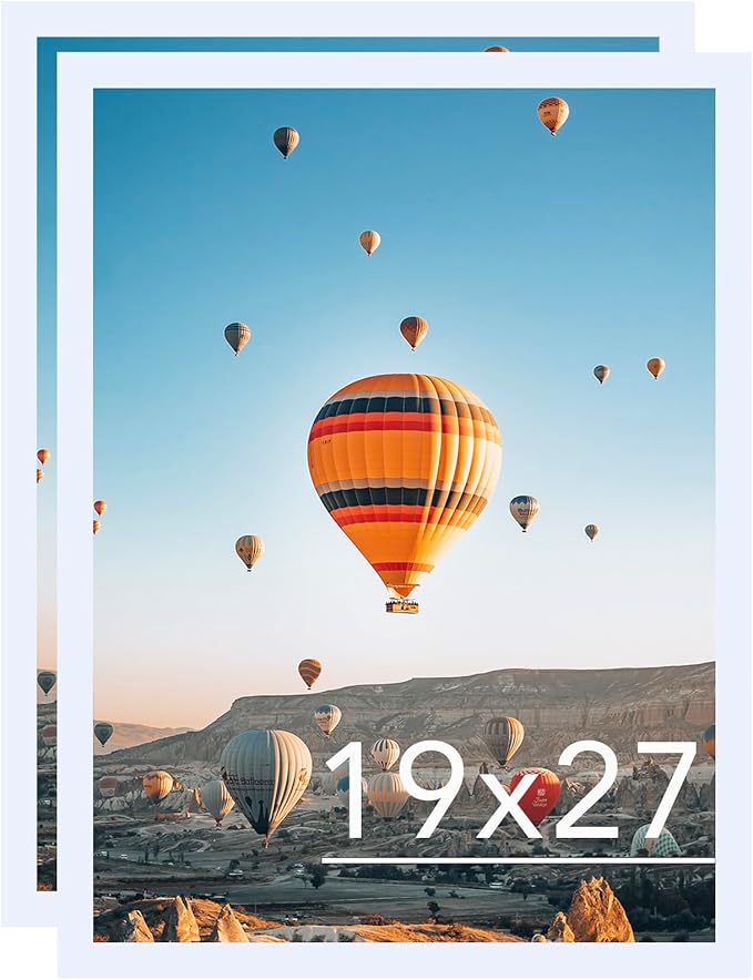 19x27 Picture Frame Set of 2 White for Poster Photo Picture, Horizontal and Vertical Formats for Wall Hanging, 19 x 27 Wall Poster Photo Frame for 19 by 27 Photos, 2 Pack, White