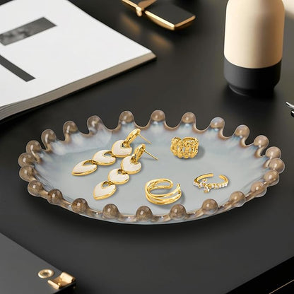 Ceramic Jewelry Dish, Decorative Tray for Rings Earrings Necklaces Bracelet Watch Keys, 4.50" Trinket Tray as Gifts for Women (Reactive Beads)