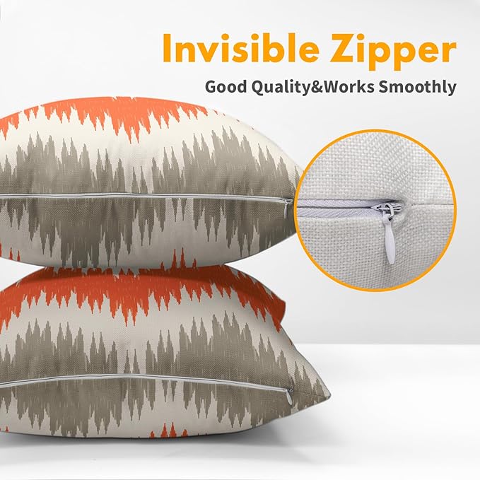 Fall Orange Grey Pillow Covers 20x20 Set of 2 Abstract Chevron Striped Vitage Decorative Throw Pillows Outdoor Linen Rustic Farmhouse Pillowcase with Zipper Cushion Cover Decor for Home Sofa Couch Bed