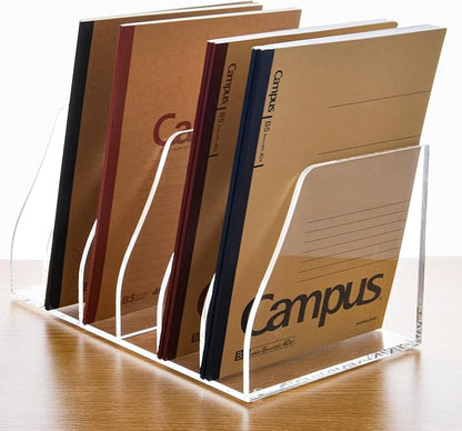 Acrylic Magazine File Holder, 6 Vertical Compartments Desk Document Sorter Organizer, Clear Folder Rack Binder for Office, Documents, Tablets, Magazines, Books – Home/Classroom Rack