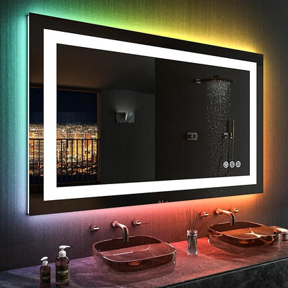LOAAO 48"X30" LED Bathroom Mirror with Lights, Anti-Fog, Dimmable, RGB Backlit + Front Lighted, Bathroom Vanity Mirror for Wall, Memory Function, Waterproof, Tempered Glass