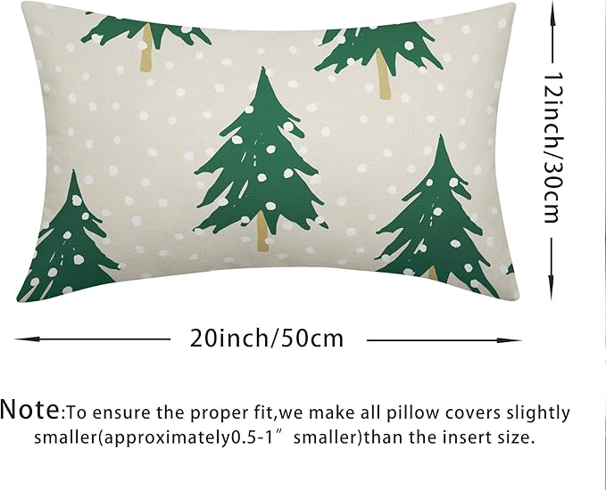 Christmas Tree Lumbar Pillow Covers 12x20 Set of 2 Green Beige Xmas Snow Pattern Rustic Decorative Outdoor Farmhouse Pillowcases Decorations Winter Holiday Throw Cushion Cover Decor for Couch Sofa Bed
