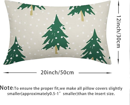Christmas Tree Lumbar Pillow Covers 12x20 Set of 2 Green Beige Xmas Snow Pattern Rustic Decorative Outdoor Farmhouse Pillowcases Decorations Winter Holiday Throw Cushion Cover Decor for Couch Sofa Bed