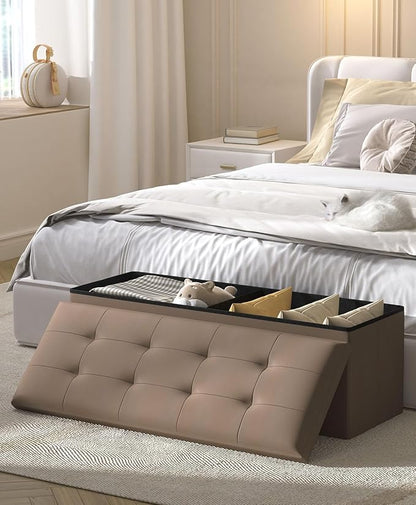 Folding Storage Ottoman Bench, Multi-Functional Ottoman Foot Rest, End of Bed Bench, Storage Chest for Living Room, Bedroom, Hallway, Entryway, Holds Up to 600 lbs (Brown, 43 Inches)