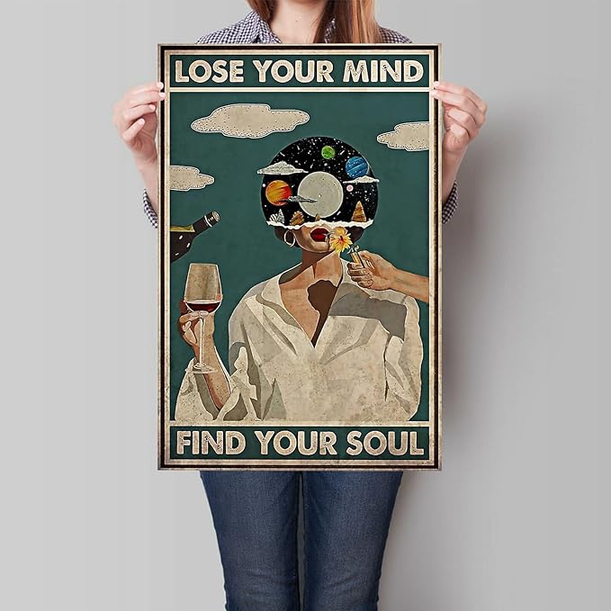 YuzhongART Vintage Lose Your Mind Find Your Soul Poster Mental Health Quote Canvas Wall Art Posters Cool Unique Music Girl Print Painting Abstract Wall Decor for Bedroom Bathroom 24x36in Unframed