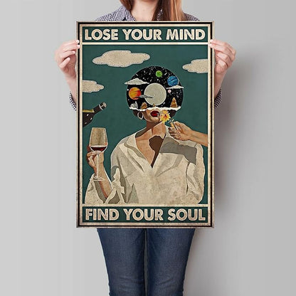 YuzhongART Vintage Lose Your Mind Find Your Soul Poster Mental Health Quote Canvas Wall Art Posters Cool Unique Music Girl Print Painting Abstract Wall Decor for Bedroom Bathroom 24x36in Unframed