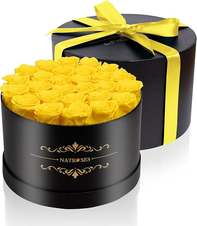 NATROSES 27 Piece Forever Preserved Roses in a Box, Preserved Flowers for Delivery Birthday, Flowers Gifts for Mothers Day, Yellow