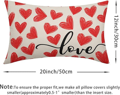 Valentines Day Pillow Covers 12x20 Set of 2 Red Heart Throw Pillow Covers Love Pillowcase Linen Decoration Farmhouse Holiday Cozy Soft Cushion Case Couch for Indoor Outdoor Home Decor