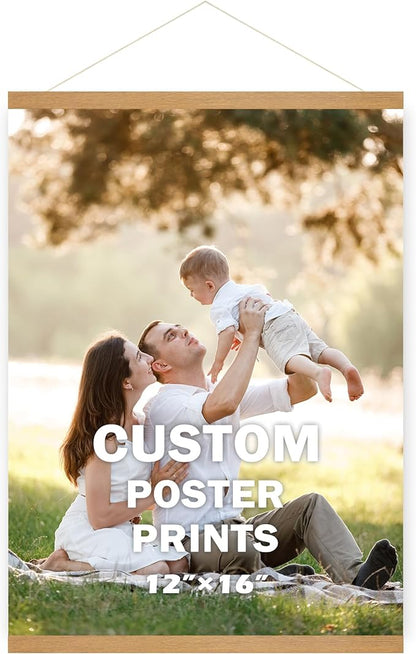 SZDHHH Custom Photo Prints with Magnetic Hanger Frame Canvas Poster Prints With Your Photos Personalized Hanging Poster Pictures Wall Art Decor Framed for Home Decor Gifts Keepsakes (16" Lx12 W)