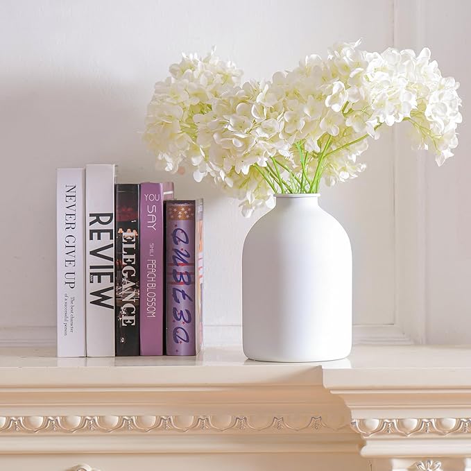 Metal Matte White Vase 8.7 inch Tall Iron Frosted, Nordic Style Pampas Grass Vase for Centerpieces Minimalist for Home Wedding Boho Décor
